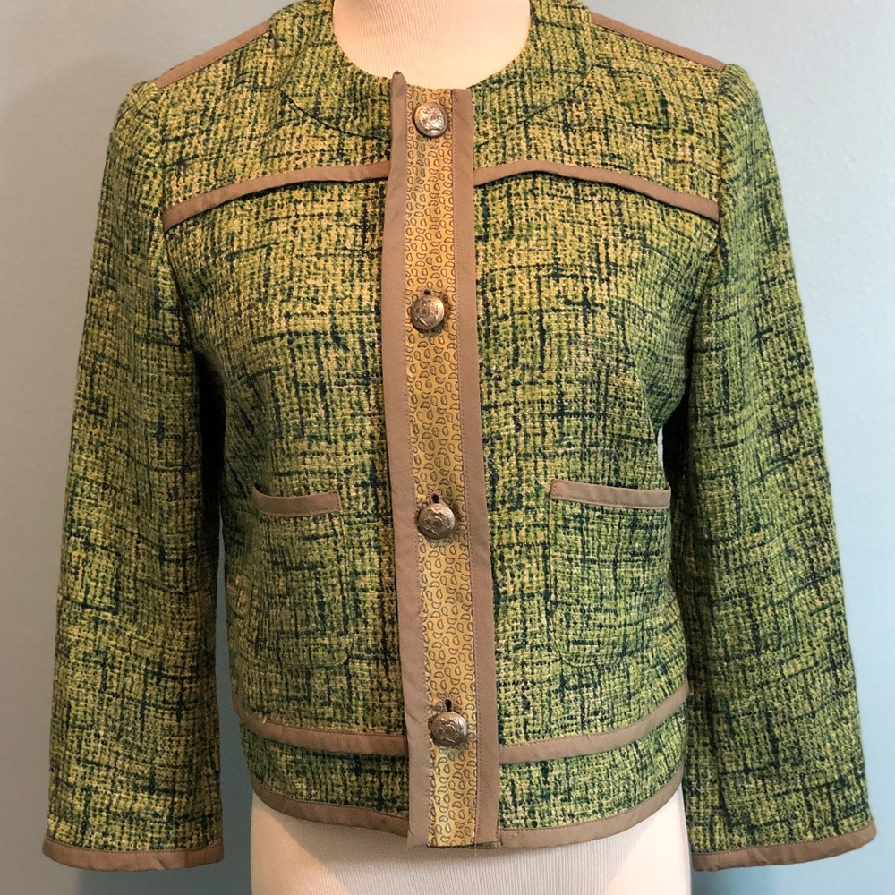 ETRO Green Tweed Button Down Long Sleeve Blazer